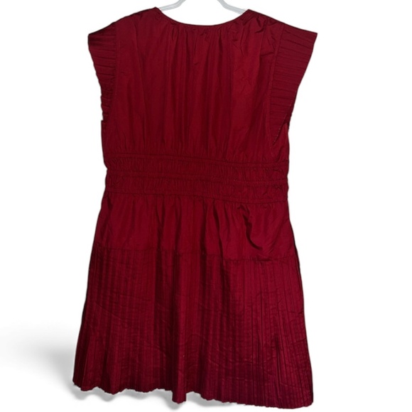 Avara Women Burgundy Gathered Pleated Mini Swing Dress w/ Flutter Sleeves Sz-XL - Picture 6 of 6